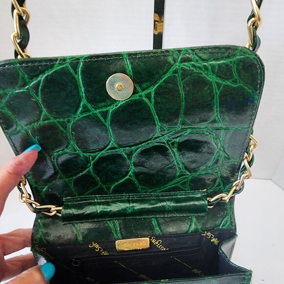 Subissati Green Leather Crossbody Croc Embossed Made in Italy READ DESCRIPTION - Picture 10 of 16